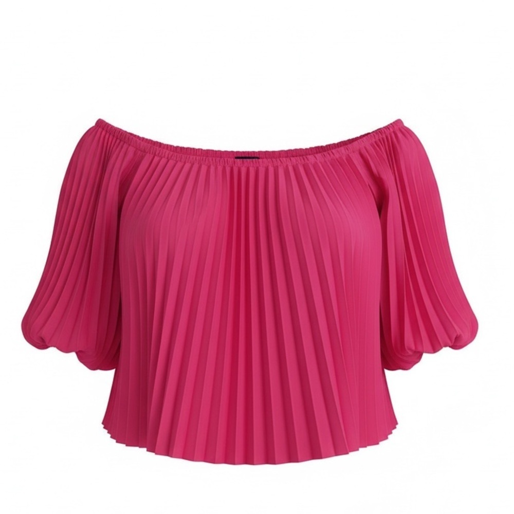 Express Women’s Off-The-Shoulder Pleated Cropped Blouse | Fuchsia Pink | Size S - Picture 3 of 8